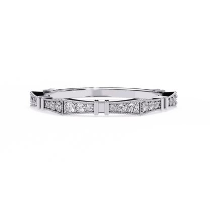 Round Cut Lab Grown Diamond Vintage Engagement Ring with Art Deco Milgrain Pave Pillar Band
