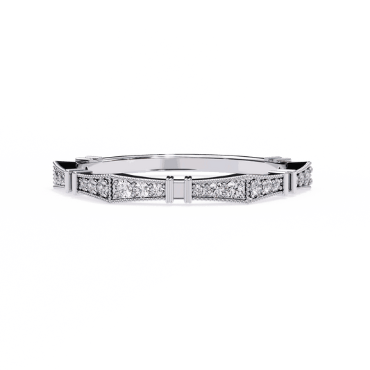 Round Cut Lab Grown Diamond Vintage Engagement Ring with Art Deco Milgrain Pave Pillar Band