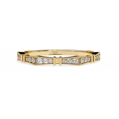 Round Cut Lab Grown Diamond Vintage Engagement Ring with Art Deco Milgrain Pave Pillar Band