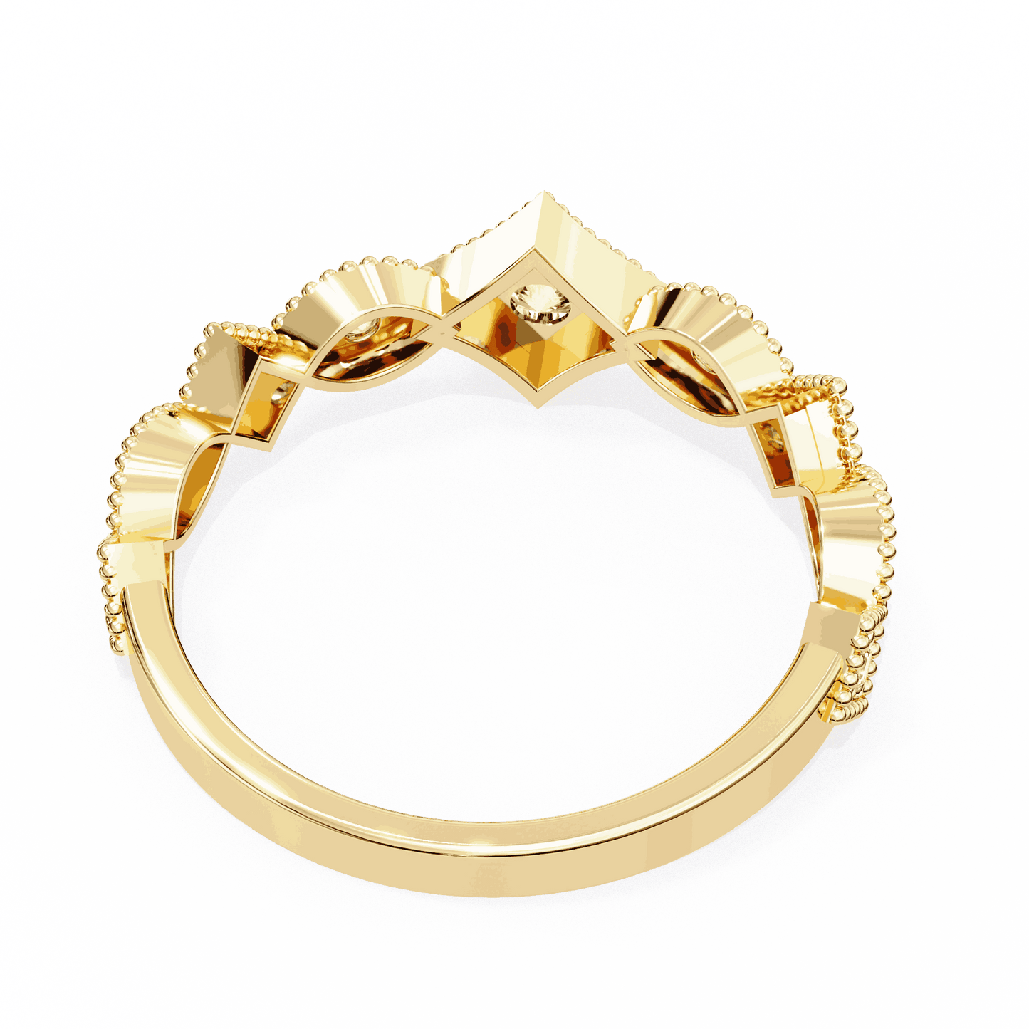 Round Cut Lab Grown Diamond Vintage Engagement Ring with Milgrain Tiara Kite Frame Crown