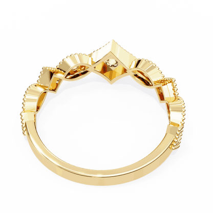 Round Cut Lab Grown Diamond Vintage Engagement Ring with Milgrain Tiara Kite Frame Crown