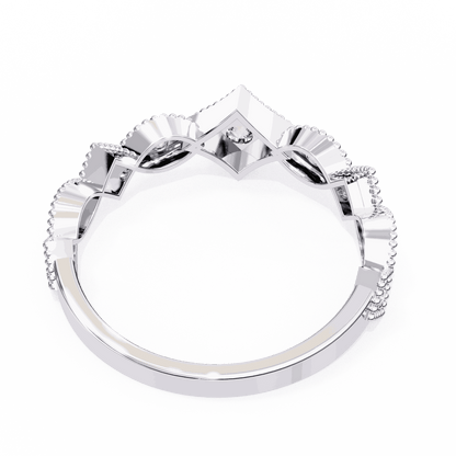 Round Cut Lab Grown Diamond Vintage Engagement Ring with Milgrain Tiara Kite Frame Crown
