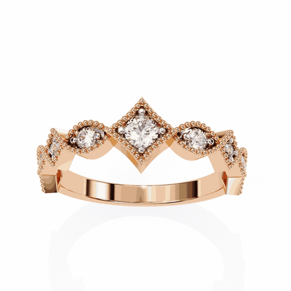 Round Cut Lab Grown Diamond Vintage Engagement Ring with Milgrain Tiara Kite Frame Crown