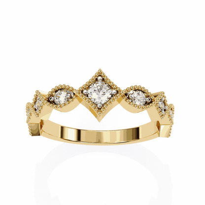 Round Cut Lab Grown Diamond Vintage Engagement Ring with Milgrain Tiara Kite Frame Crown