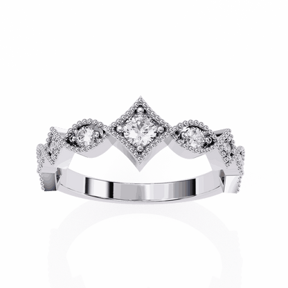 Round Cut Lab Grown Diamond Vintage Engagement Ring with Milgrain Tiara Kite Frame Crown