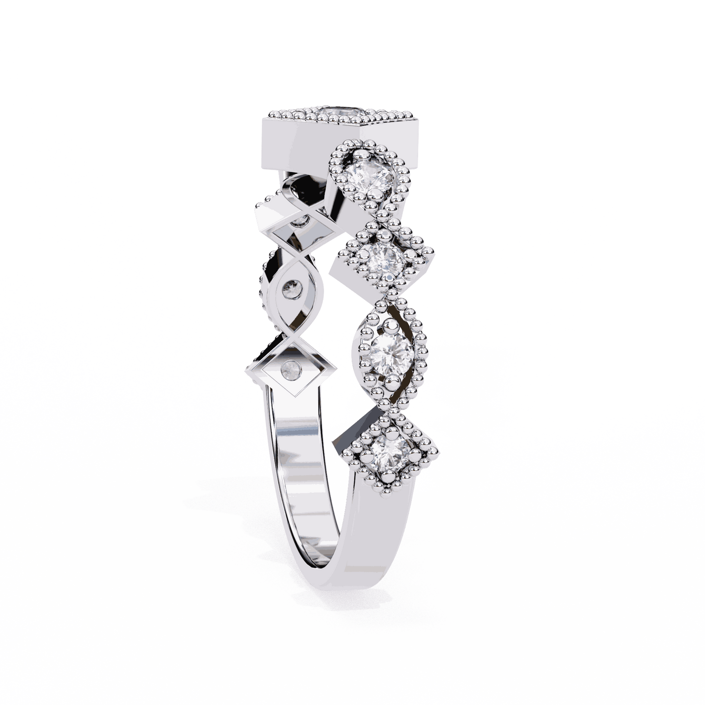 Round Cut Lab Grown Diamond Vintage Engagement Ring with Milgrain Tiara Kite Frame Crown