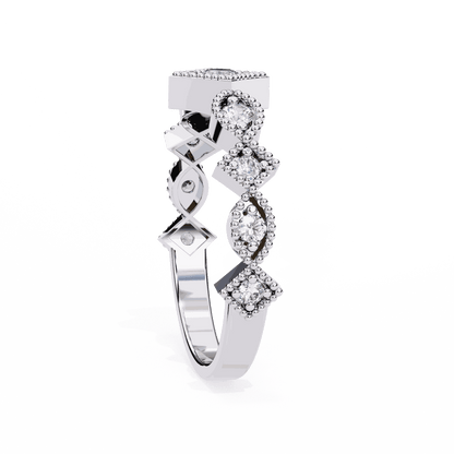 Round Cut Lab Grown Diamond Vintage Engagement Ring with Milgrain Tiara Kite Frame Crown