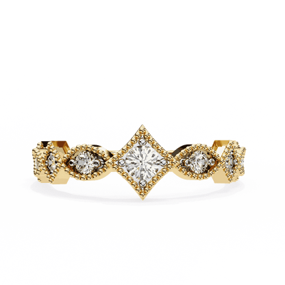 Round Cut Lab Grown Diamond Vintage Engagement Ring with Milgrain Tiara Kite Frame Crown