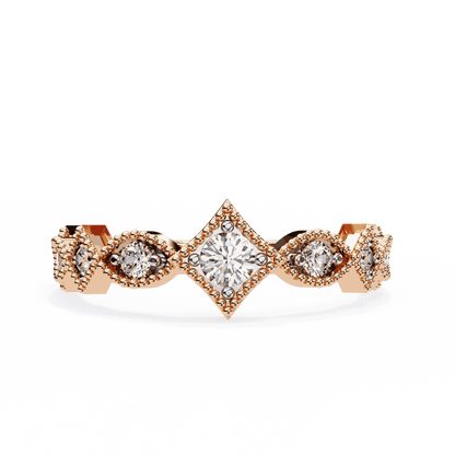 Round Cut Lab Grown Diamond Vintage Engagement Ring with Milgrain Tiara Kite Frame Crown