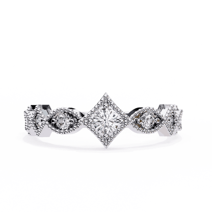 Round Cut Lab Grown Diamond Vintage Engagement Ring with Milgrain Tiara Kite Frame Crown