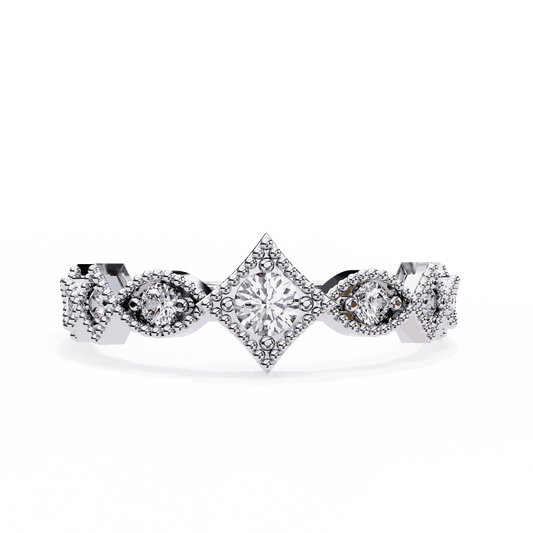 Round Cut Lab Grown Diamond Vintage Engagement Ring with Milgrain Tiara Kite Frame Crown