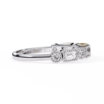 Emerald Cut Lab Grown Diamond Vintage Engagement Ring with Art Deco Baguette and Round Milgrain Band