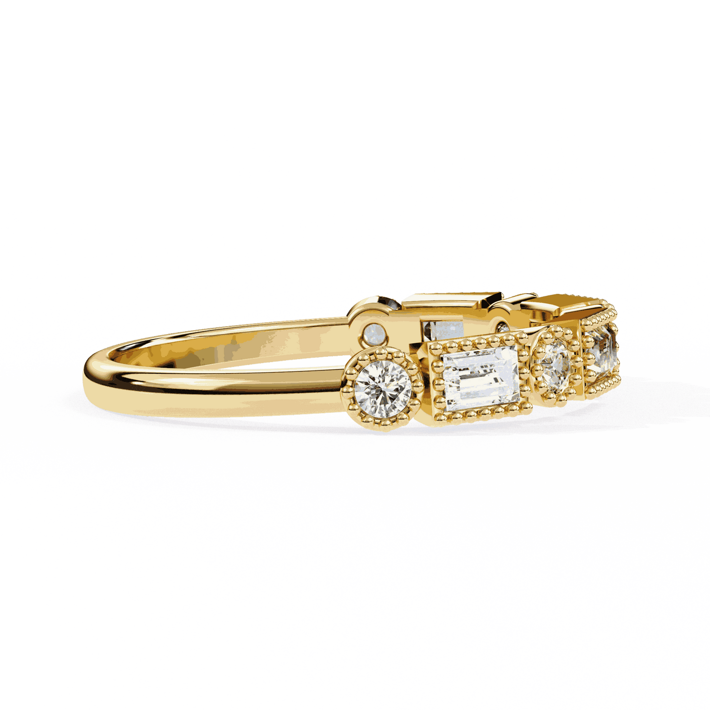 Emerald Cut Lab Grown Diamond Vintage Engagement Ring with Art Deco Baguette and Round Milgrain Band