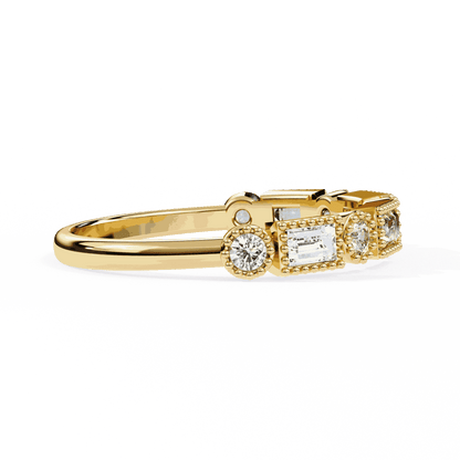 Emerald Cut Lab Grown Diamond Vintage Engagement Ring with Art Deco Baguette and Round Milgrain Band