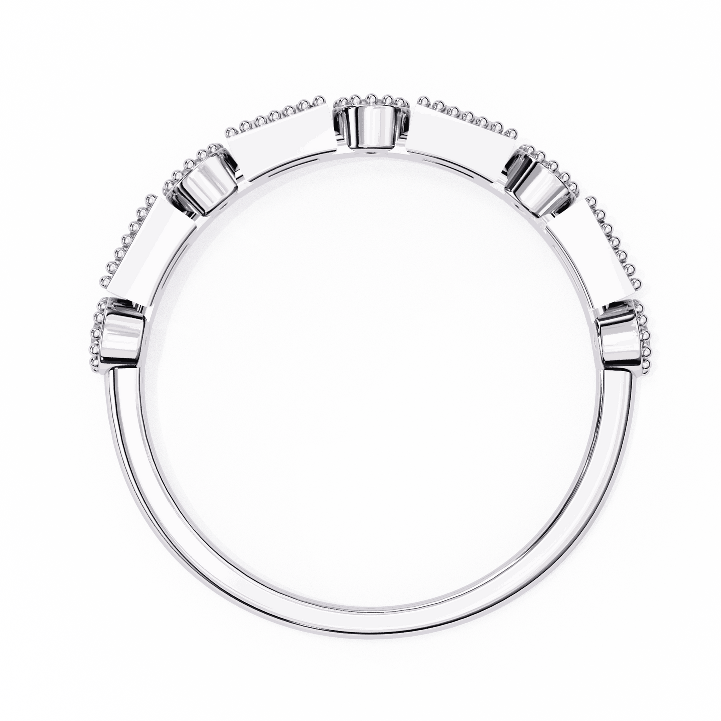 Emerald Cut Lab Grown Diamond Vintage Engagement Ring with Art Deco Baguette and Round Milgrain Band