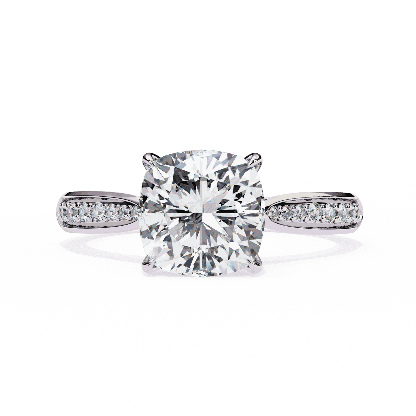 Cushion Cut Lab Grown Diamond Pave Engagement Ring with Tapered Two-Tone Shoulders
