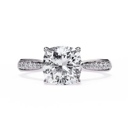 Cushion Cut Lab Grown Diamond Pave Engagement Ring with Tapered Two-Tone Shoulders