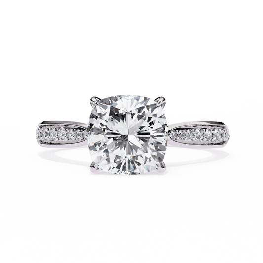 Cushion Cut Lab Grown Diamond Pave Engagement Ring with Tapered Two-Tone Shoulders