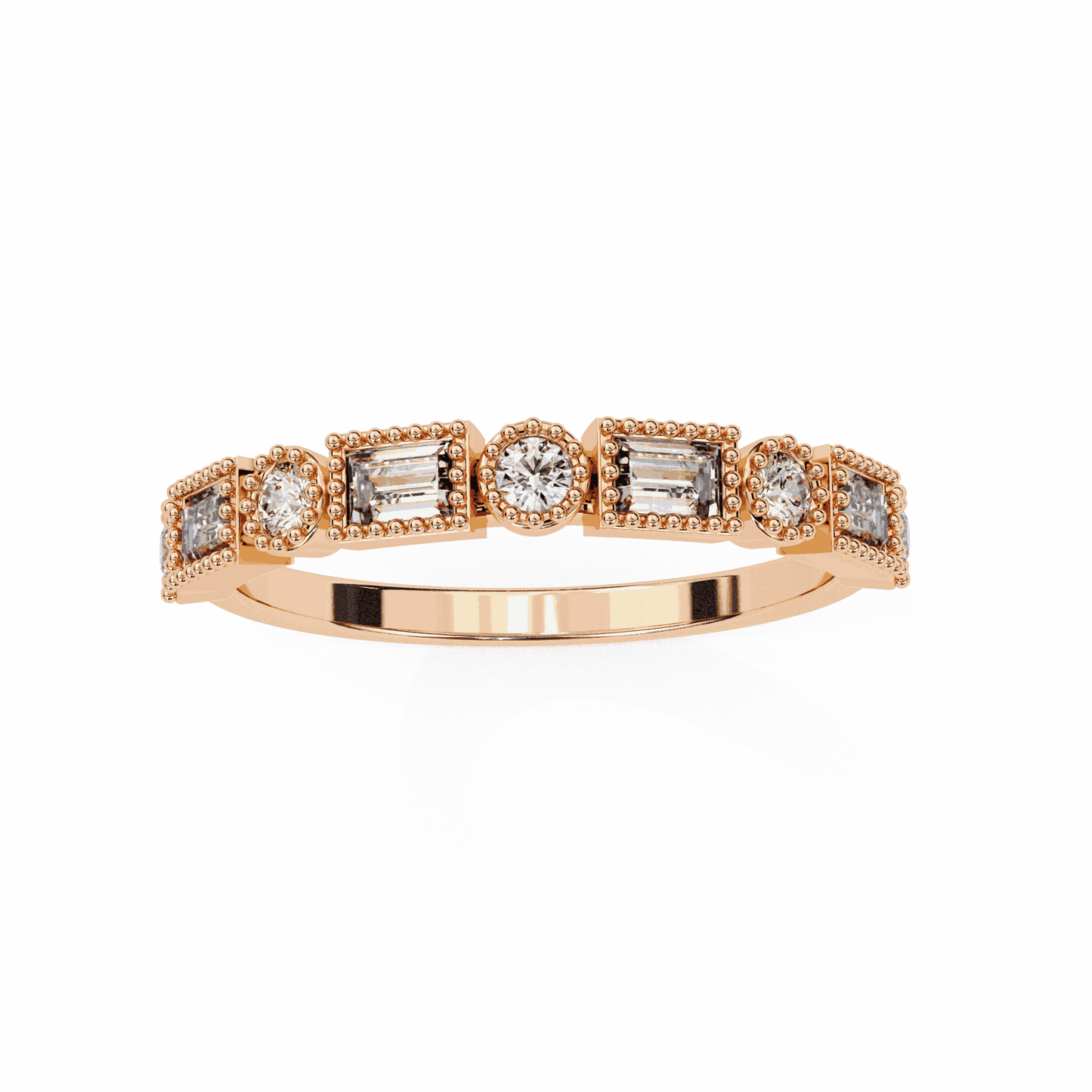 Emerald Cut Lab Grown Diamond Vintage Engagement Ring with Art Deco Baguette and Round Milgrain Band