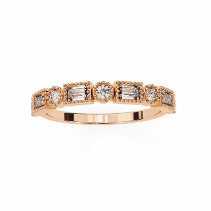 Emerald Cut Lab Grown Diamond Vintage Engagement Ring with Art Deco Baguette and Round Milgrain Band