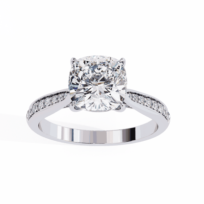 Cushion Cut Lab Grown Diamond Pave Engagement Ring with Tapered Two-Tone Shoulders