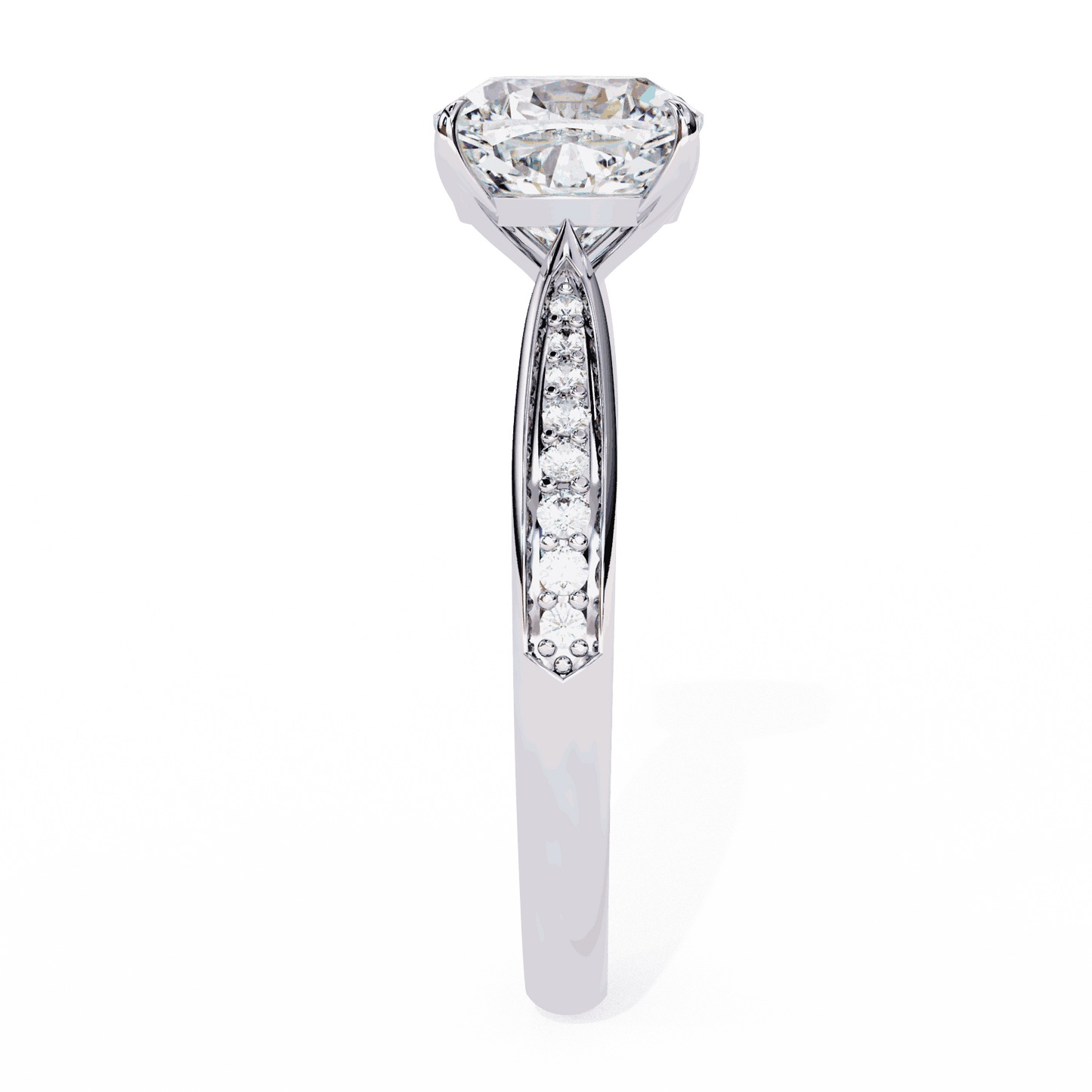 Cushion Cut Lab Grown Diamond Pave Engagement Ring with Tapered Two-Tone Shoulders