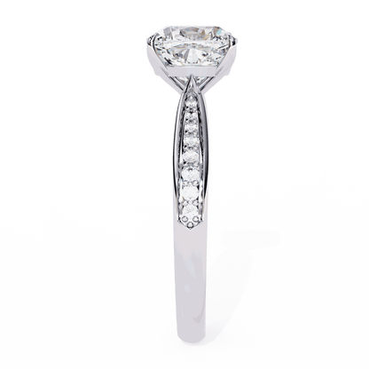 Cushion Cut Lab Grown Diamond Pave Engagement Ring with Tapered Two-Tone Shoulders