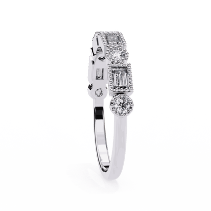 Emerald Cut Lab Grown Diamond Vintage Engagement Ring with Art Deco Baguette and Round Milgrain Band