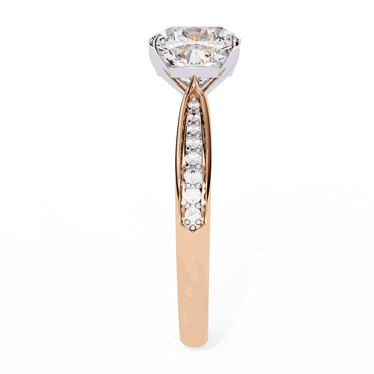 Cushion Cut Lab Grown Diamond Pave Engagement Ring with Tapered Two-Tone Shoulders