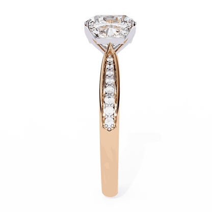 Cushion Cut Lab Grown Diamond Pave Engagement Ring with Tapered Two-Tone Shoulders