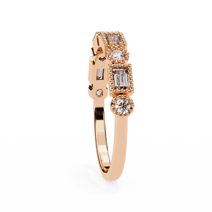 Emerald Cut Lab Grown Diamond Vintage Engagement Ring with Art Deco Baguette and Round Milgrain Band