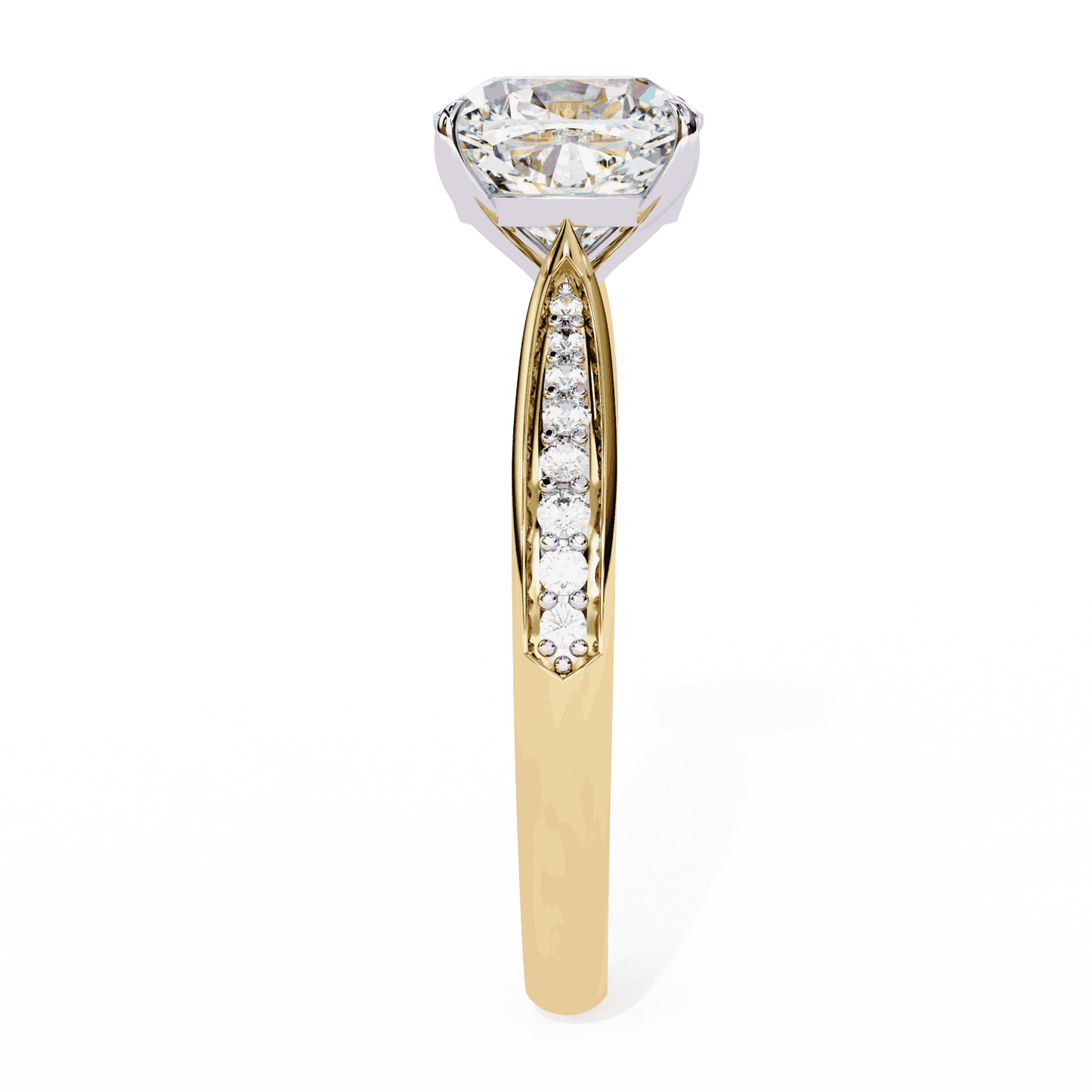 Cushion Cut Lab Grown Diamond Pave Engagement Ring with Tapered Two-Tone Shoulders