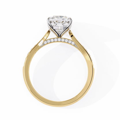 Cushion Cut Lab Grown Diamond Pave Engagement Ring with Tapered Two-Tone Shoulders