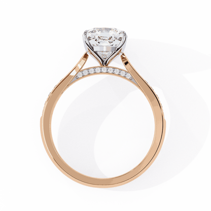 Cushion Cut Lab Grown Diamond Pave Engagement Ring with Tapered Two-Tone Shoulders