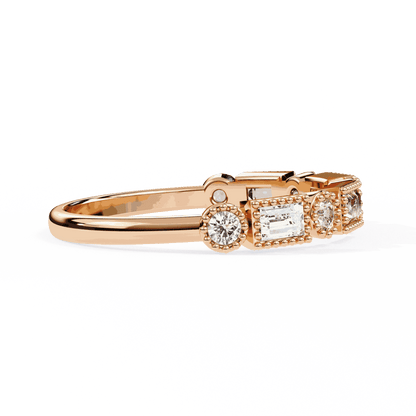 Emerald Cut Lab Grown Diamond Vintage Engagement Ring with Art Deco Baguette and Round Milgrain Band