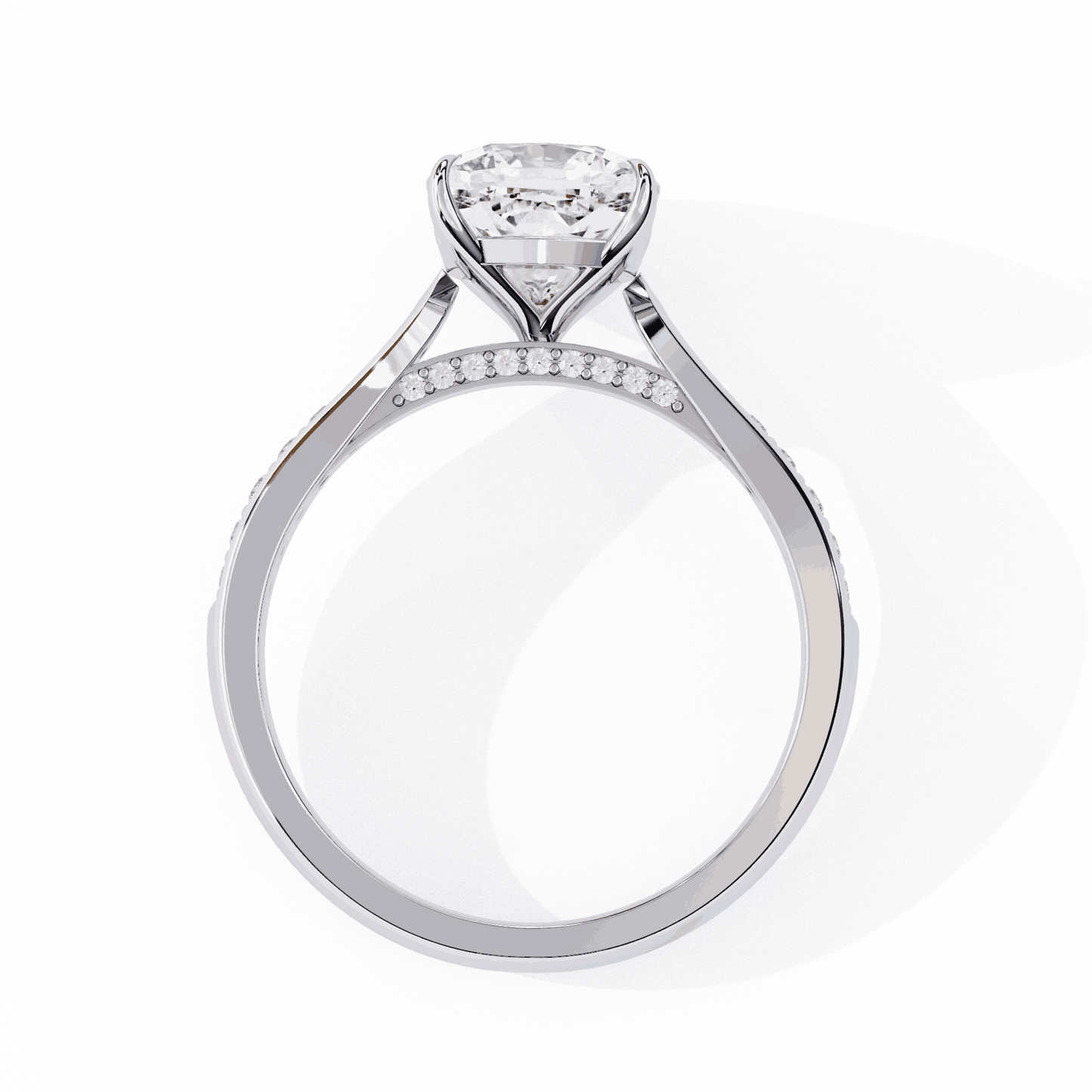 Cushion Cut Lab Grown Diamond Pave Engagement Ring with Tapered Two-Tone Shoulders