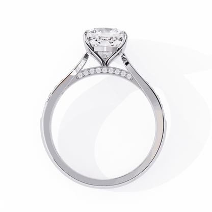 Cushion Cut Lab Grown Diamond Pave Engagement Ring with Tapered Two-Tone Shoulders