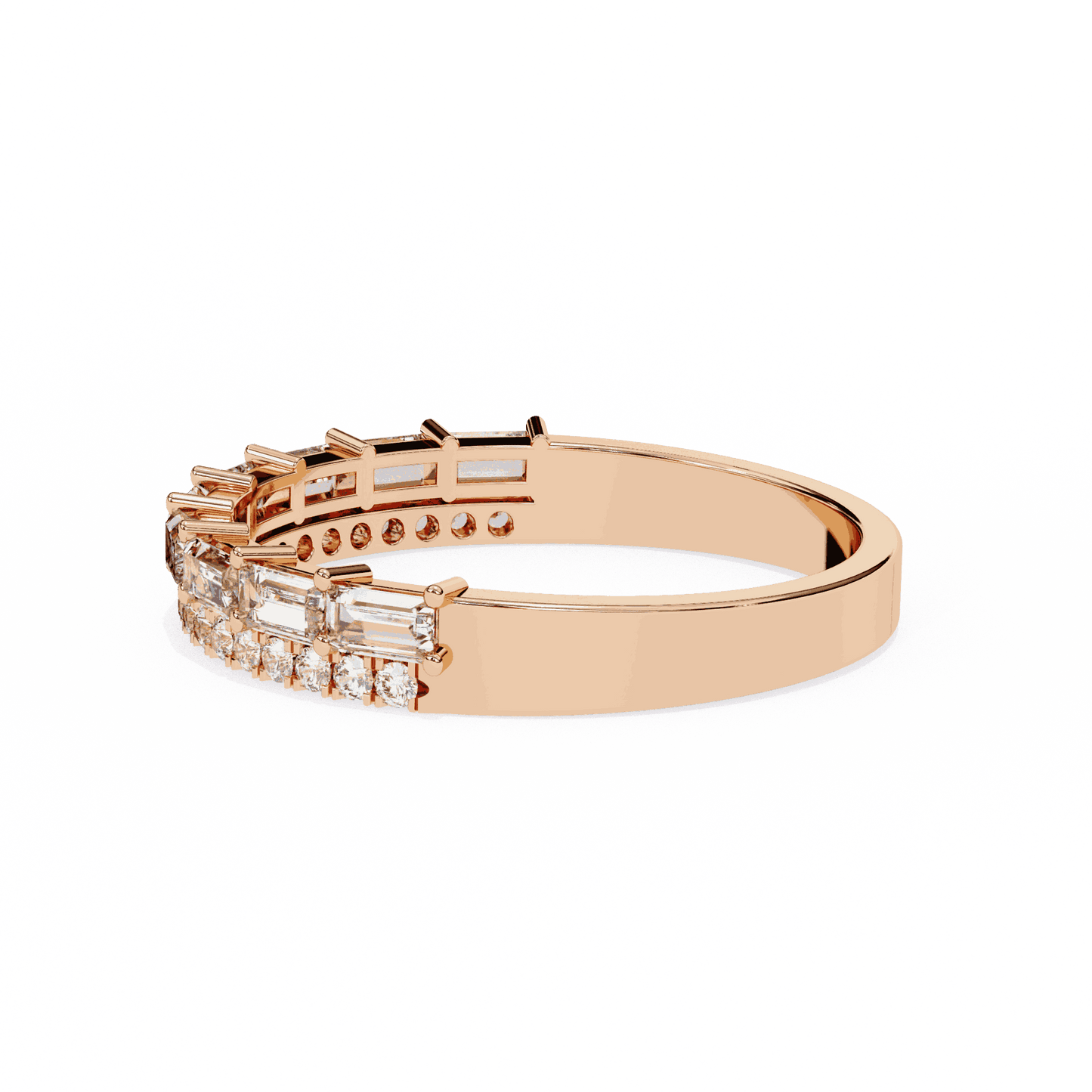 Emerald Cut Lab Grown Diamond Pave Engagement Ring with Double Row Baguette and Pave Band
