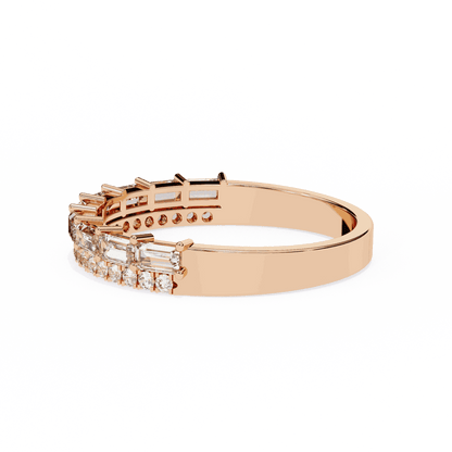 Emerald Cut Lab Grown Diamond Pave Engagement Ring with Double Row Baguette and Pave Band