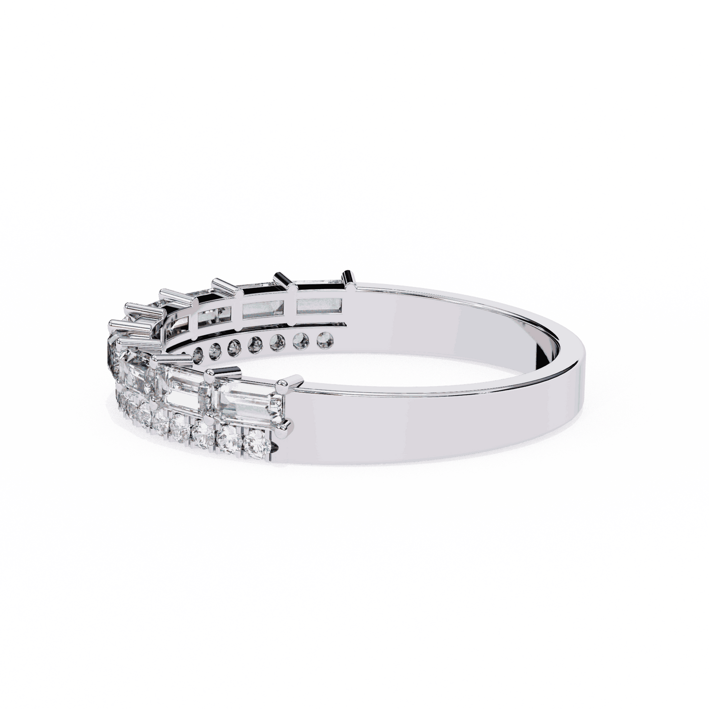Emerald Cut Lab Grown Diamond Pave Engagement Ring with Double Row Baguette and Pave Band