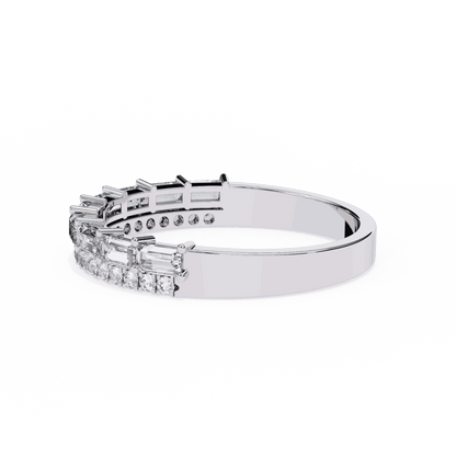 Emerald Cut Lab Grown Diamond Pave Engagement Ring with Double Row Baguette and Pave Band