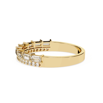 Emerald Cut Lab Grown Diamond Pave Engagement Ring with Double Row Baguette and Pave Band