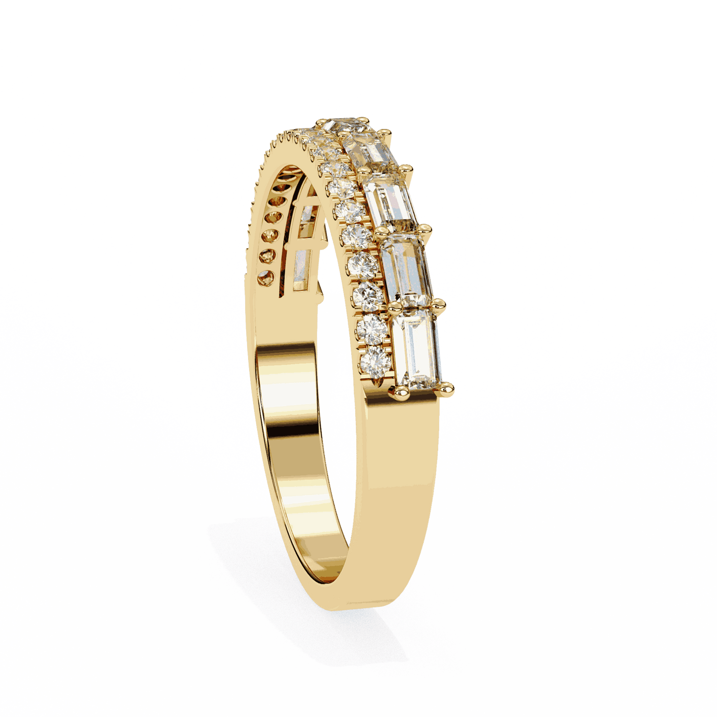 Emerald Cut Lab Grown Diamond Pave Engagement Ring with Double Row Baguette and Pave Band
