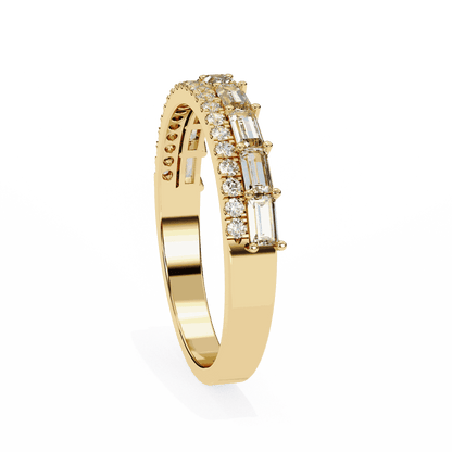 Emerald Cut Lab Grown Diamond Pave Engagement Ring with Double Row Baguette and Pave Band