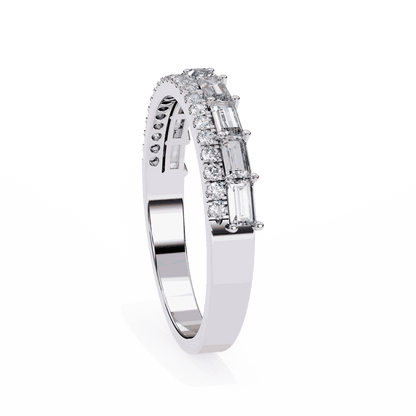 Emerald Cut Lab Grown Diamond Pave Engagement Ring with Double Row Baguette and Pave Band
