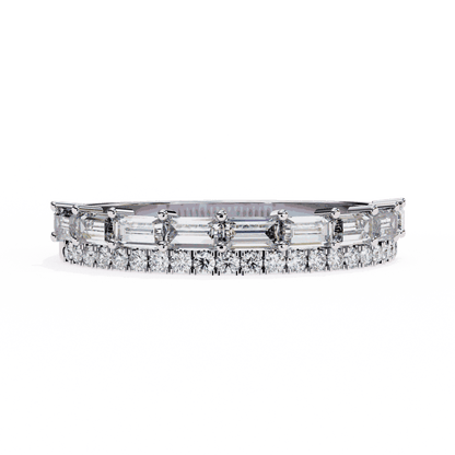 Emerald Cut Lab Grown Diamond Pave Engagement Ring with Double Row Baguette and Pave Band