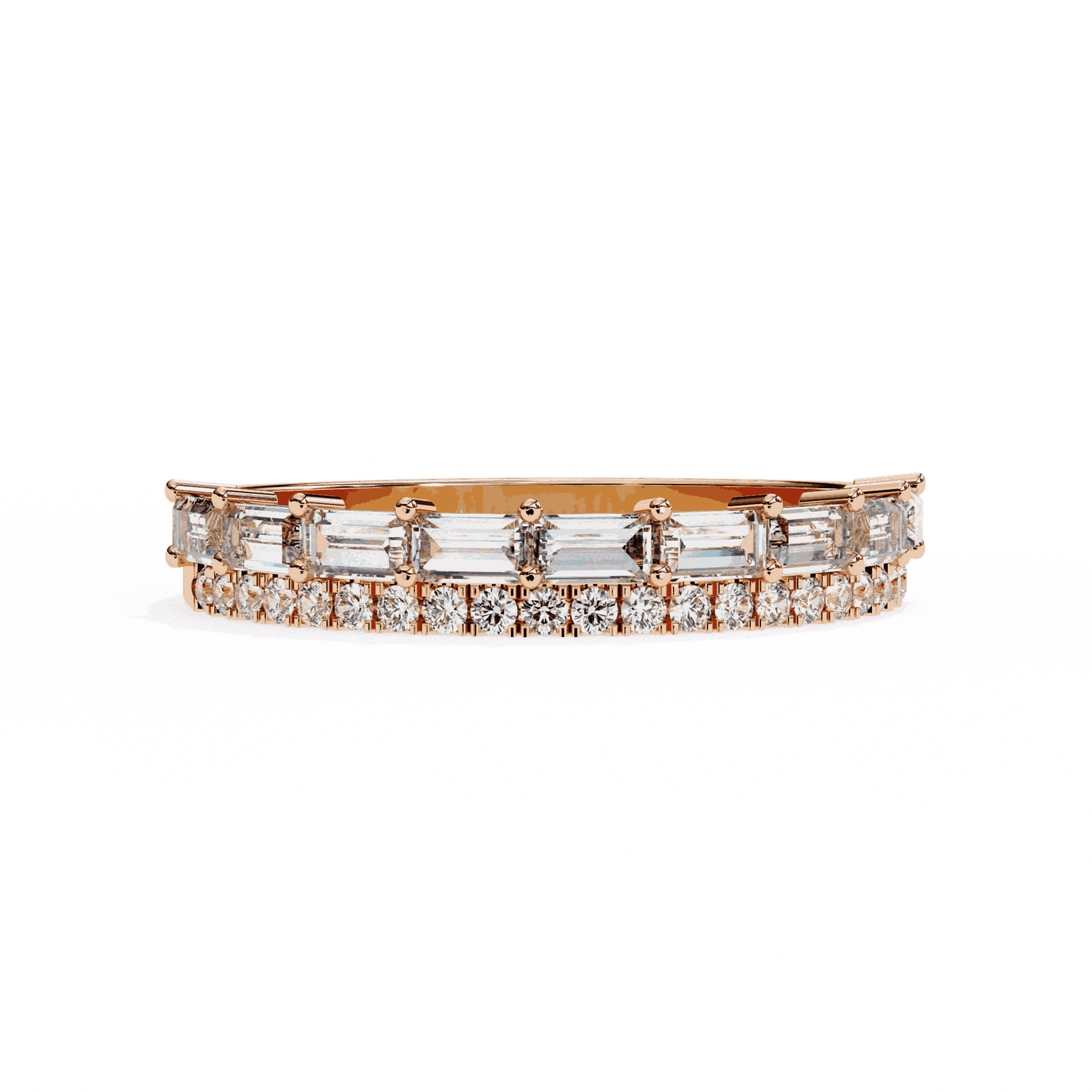 Emerald Cut Lab Grown Diamond Pave Engagement Ring with Double Row Baguette and Pave Band