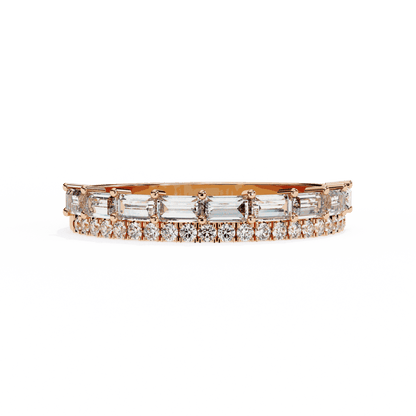 Emerald Cut Lab Grown Diamond Pave Engagement Ring with Double Row Baguette and Pave Band