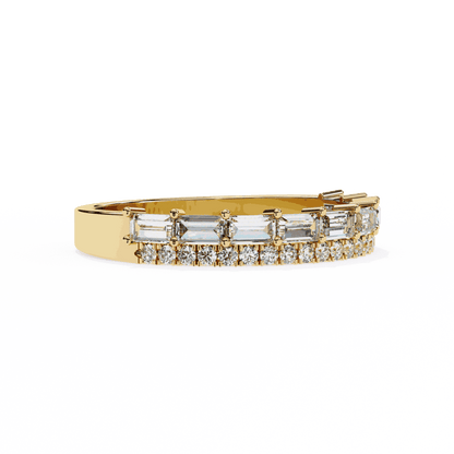 Emerald Cut Lab Grown Diamond Pave Engagement Ring with Double Row Baguette and Pave Band