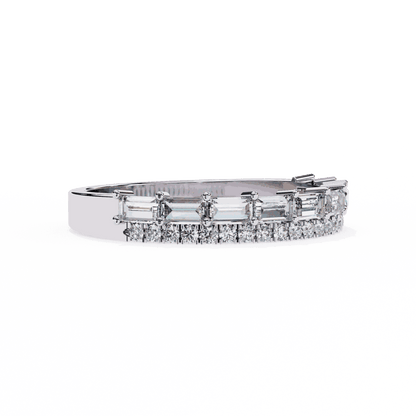 Emerald Cut Lab Grown Diamond Pave Engagement Ring with Double Row Baguette and Pave Band
